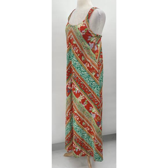 Vintage 70s Striped Maxi Dress Crossback Sleeveless Red Green Gold Womens Small - Picture 3 of 9